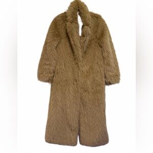 NWT Womens SKIES ARE BLUE CARAMEL, FAUX FUR LONG COAT med, soft and beautiful